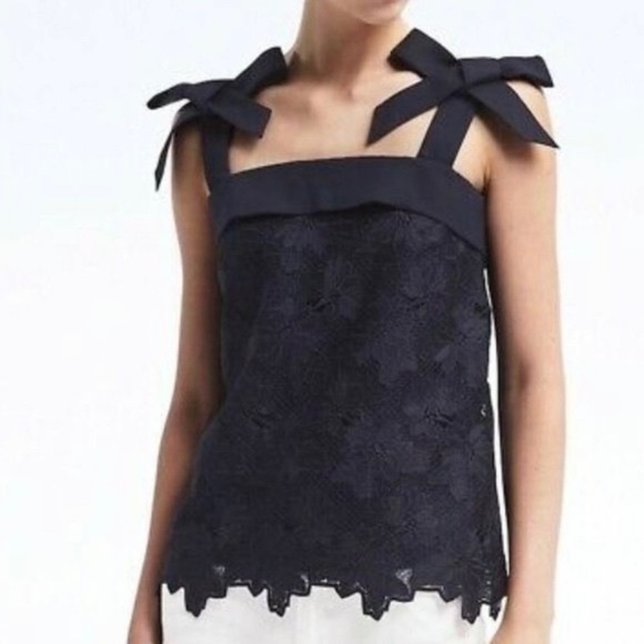 Banana Republic Tops - NWT Banana Republic Limited Edition Navy Lace Bow Strap Blouse